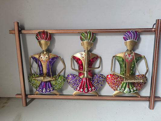 3 Rajasthani Folk Metal Wall Hanging 20 inch