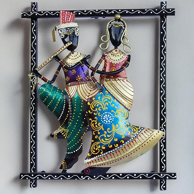 Radha Kishan Wall Hanging Showpiece, Vibrant Rajasthani Handpainted Wall Mount 12 inch