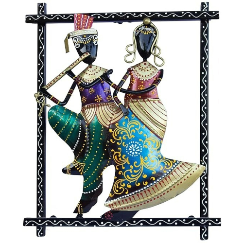 Radha Kishan Wall Hanging Showpiece, Vibrant Rajasthani Handpainted Wall Mount 12 inch