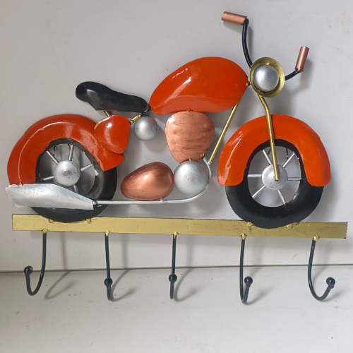 Metal Bike Wall Hanging Key Holder with 5 Hooks | Decorative Wall Organizer