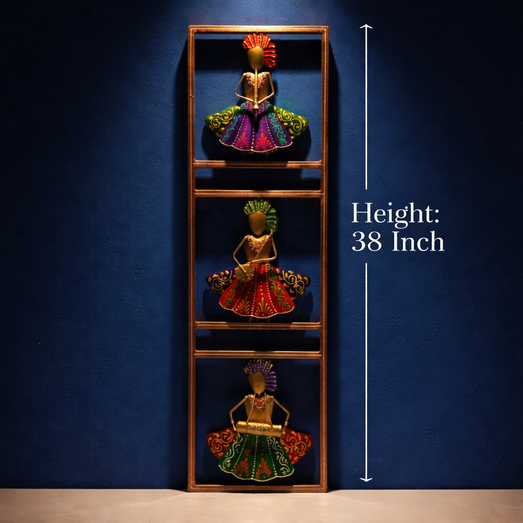 3 Rajathani Folks Metal  Wall Hanging Decor 38 inch