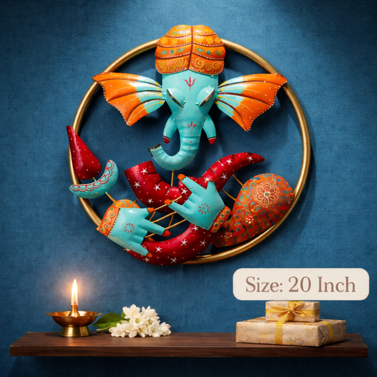Handmade Metal Ganesh Wall Hanging |  Wall Decor for Home & Office 20 inch