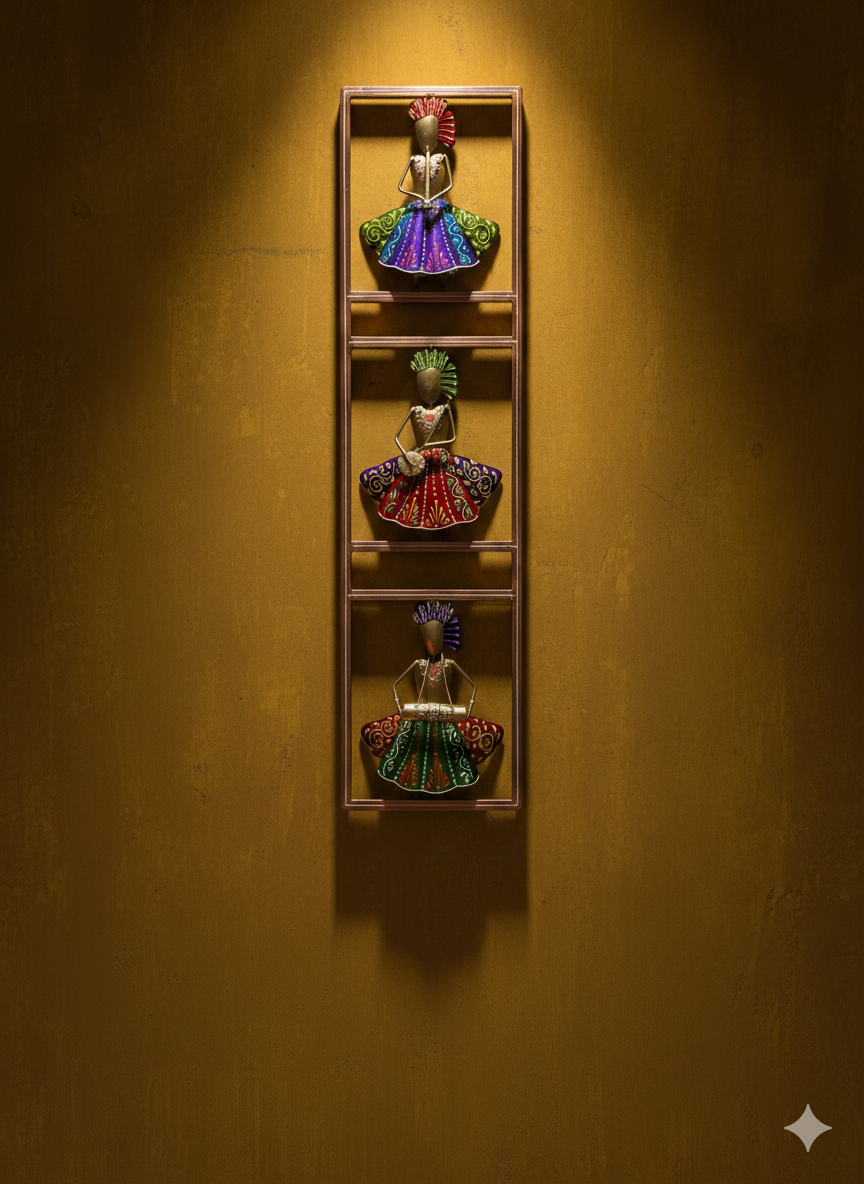 3 Rajathani Folks Metal  Wall Hanging Decor 38 inch