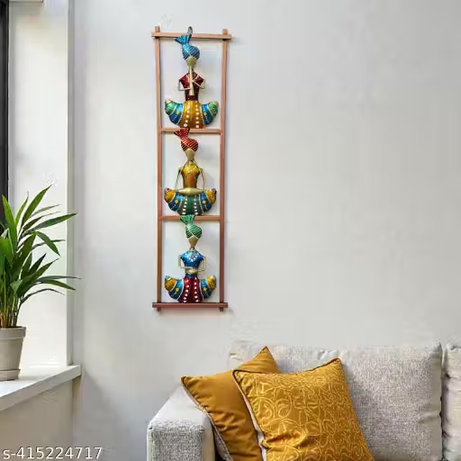 3 Rajathani Folks Metal  Wall Hanging Decor 38 inch